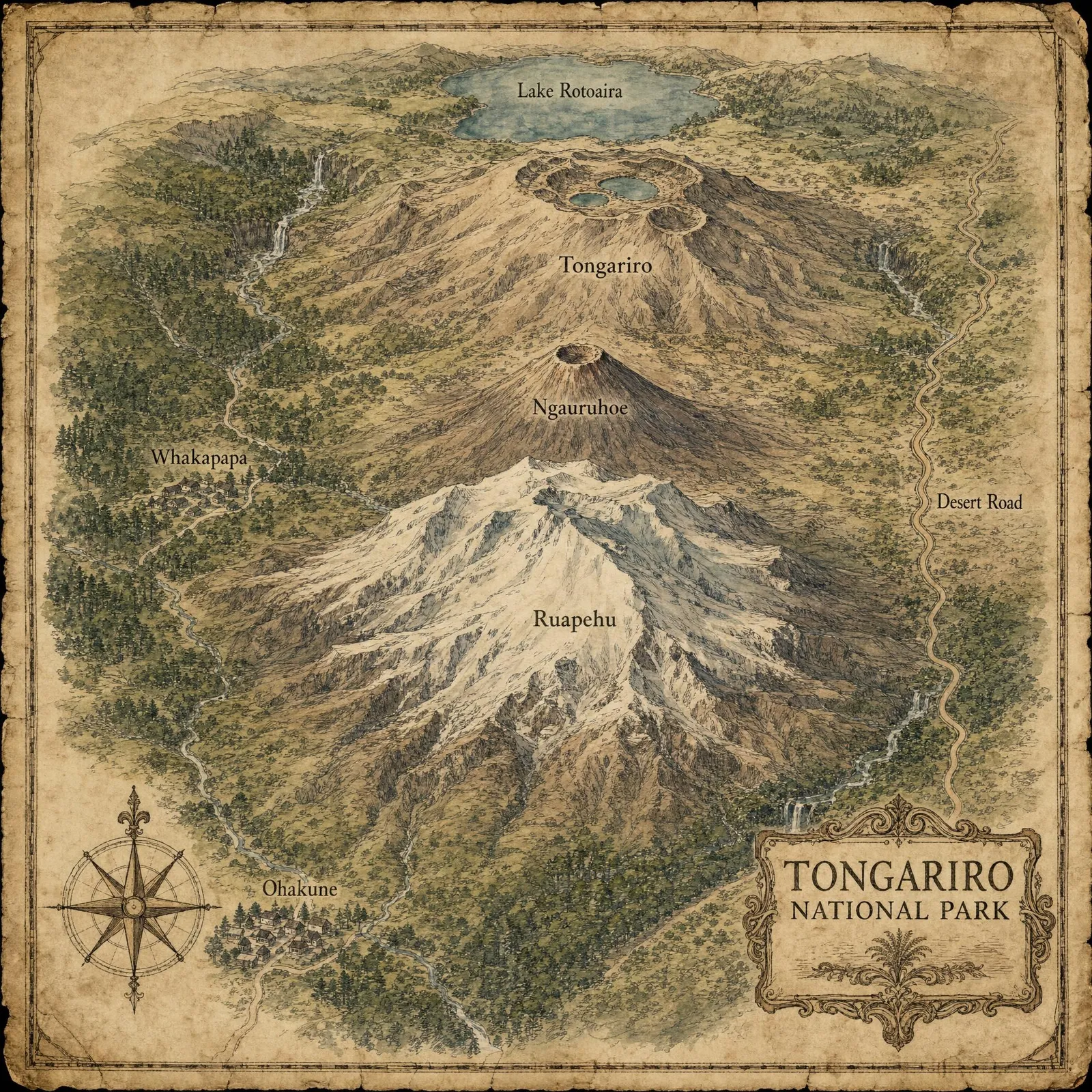 Hand-drawn map of Tongariro National Park